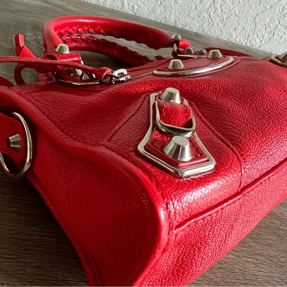 Balenciaga City Classic Metallic Edge Bag Leather Mini Red SHW - Picture 12 of 16